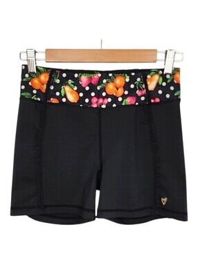 Betsey Johnson Performance Women's Fruit Polka Dot Print Shorts Black Small